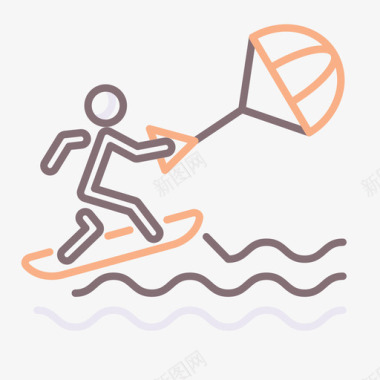 风筝板水上运动3线性颜色图标