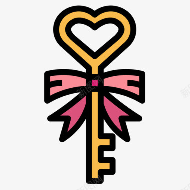 钥匙爱情和情人节6线性颜色图标