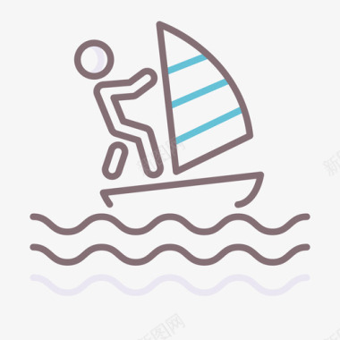 风帆冲浪水上运动3线性颜色图标