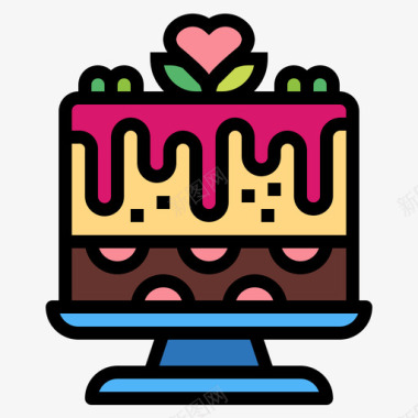 蛋糕爱情和情人节6线性颜色图标