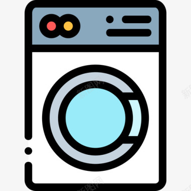 洗衣机床和早餐35线性颜色图标