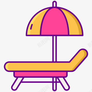 沙滩椅热带55线性颜色图标