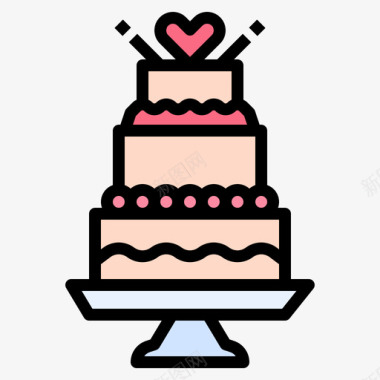 婚礼蛋糕婚礼263线性颜色图标