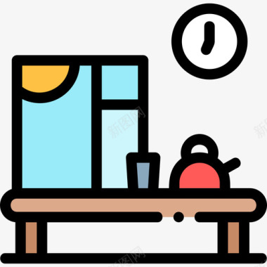 早餐床和早餐35线性颜色图标