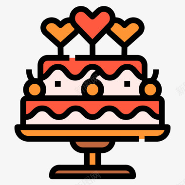 蛋糕浪漫爱情9线性颜色图标