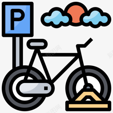 自行车停车场公共服务11线性颜色图标