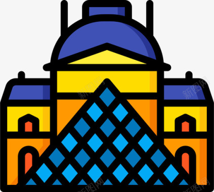 卢浮宫法国3线性颜色图标