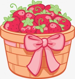 一篮子鸡蛋一篮子草莓手绘植物高清图片