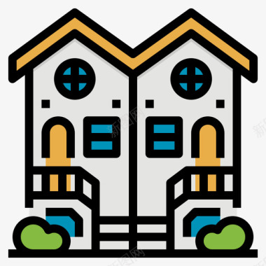 联排别墅房地产和物业4线性颜色图标