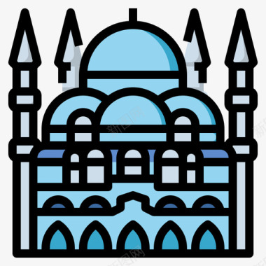 蓝色清真寺地标44线性颜色图标