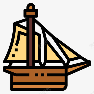 帆船船6线性颜色图标