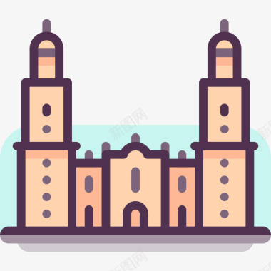 莫雷利亚大教堂CathedralOfMorelia地标32线性颜色图标