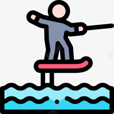 水翼艇水上运动3线性颜色图标
