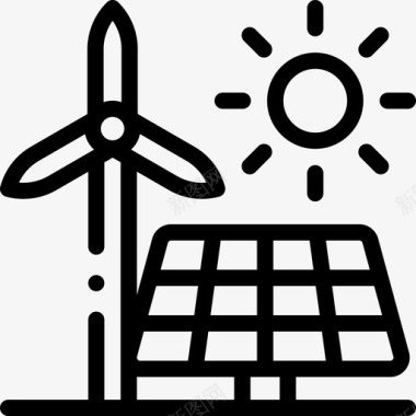 太阳能可持续能源54线性图标