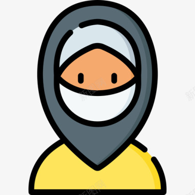 穆斯林头像带医用面具7线性颜色图标