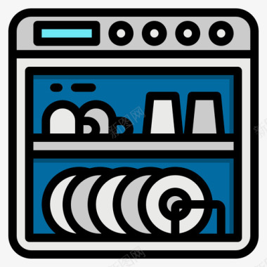 洗碗机家用电动1线性颜色图标