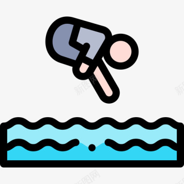 跳跃水上运动3线颜色图标