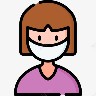 女人头像戴着医用面具7线性颜色图标