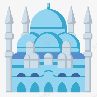 蓝色清真寺45号地标平坦图标