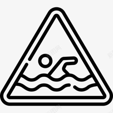 游泳警戒和警告3线性图标