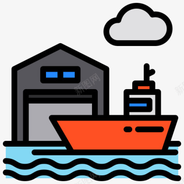 港口交货和卸货船1线型颜色图标
