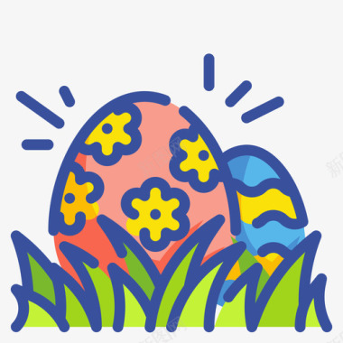 复活节彩蛋复活节78线形颜色图标
