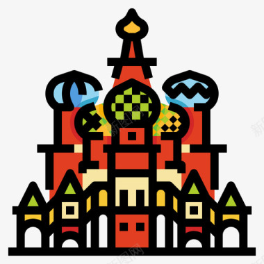 圣巴兹尔大教堂地标44线性颜色图标