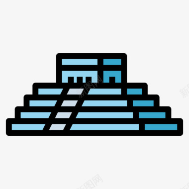 玛雅金字塔地标44线性颜色图标
