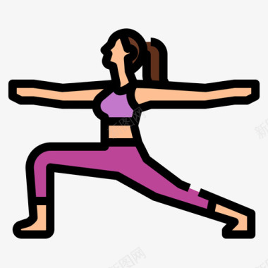 战士瑜伽姿势4线性颜色图标