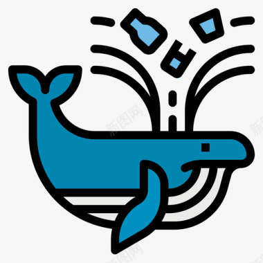 鲸鱼塑料污染18线性颜色图标