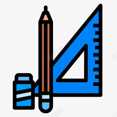 直尺和铅笔家用工具4线颜色图标