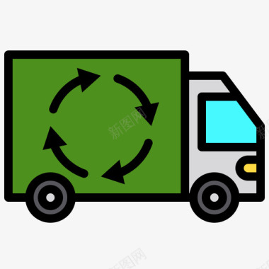 回收车绿色能源1线性颜色图标