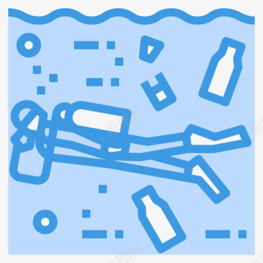 潜水员塑料污染24蓝色图标