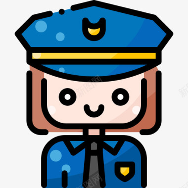 女警察女专业人员1线性颜色图标