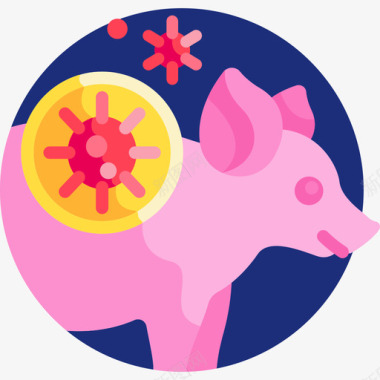 猪病毒传播14扁平圆形图标