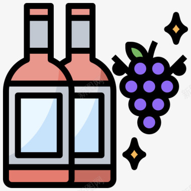 酒瓶葡萄酒17线性颜色图标