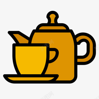茶食品和饮料15线性颜色图标