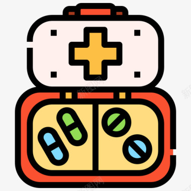 药盒旅行包装5线性颜色图标