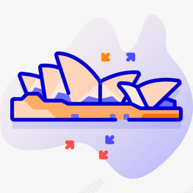 悉尼歌剧院旅行321线性颜色图标