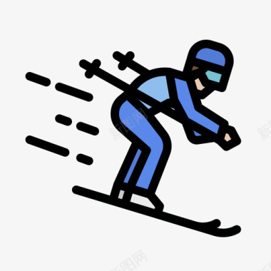 滑雪板假日25线性颜色图标