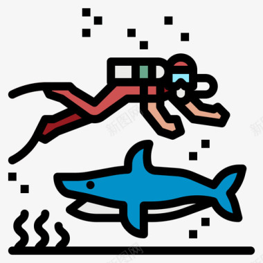 水肺潜水假日25线性颜色图标
