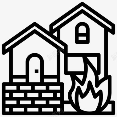 燃烧的房子消防站8线性图标