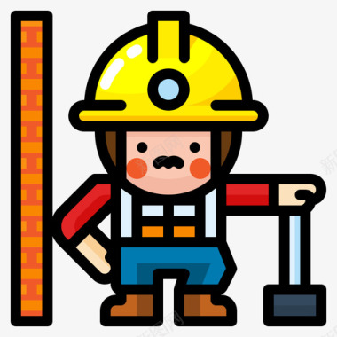 建筑工人劳工3线性颜色图标