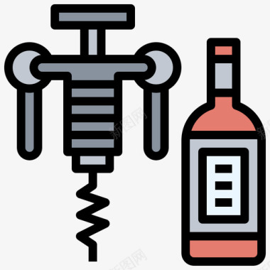 开瓶器葡萄酒17线性颜色图标