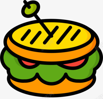 三明治街头食品15原色图标