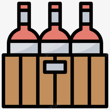 板条箱葡萄酒17线性颜色图标