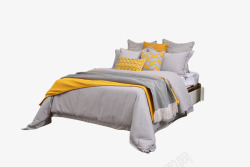低调的黄色现代轻奢样板房间黄色床上用品低调奢华软装床品多件套高清图片