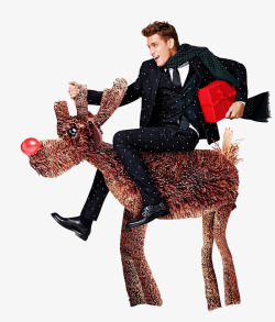 骑小鹿拿礼物盒骑小鹿的外男模人物高清图片
