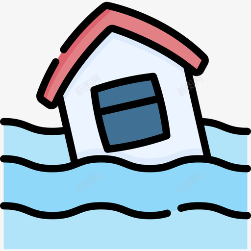 洪水淹没的房子气候变化46线性颜色svg_新图网 https://ixintu.com 洪水 淹没 房子 气候变化 线性 颜色