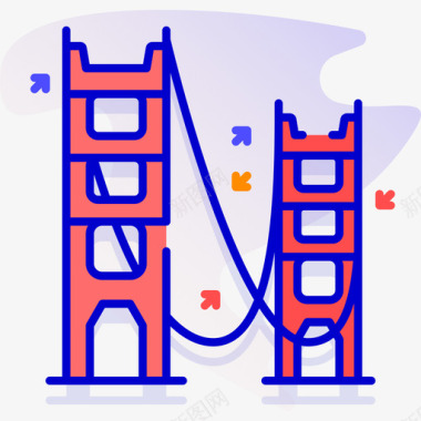 金门大桥旅行321线性颜色图标